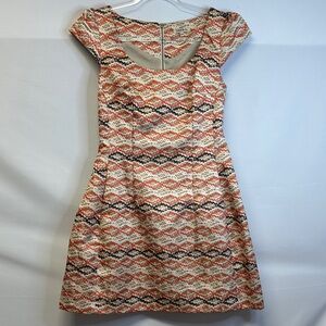 Lucy & Co Fit & Flare Dress Women's S w/Pockets Geometric Chevron Pattern